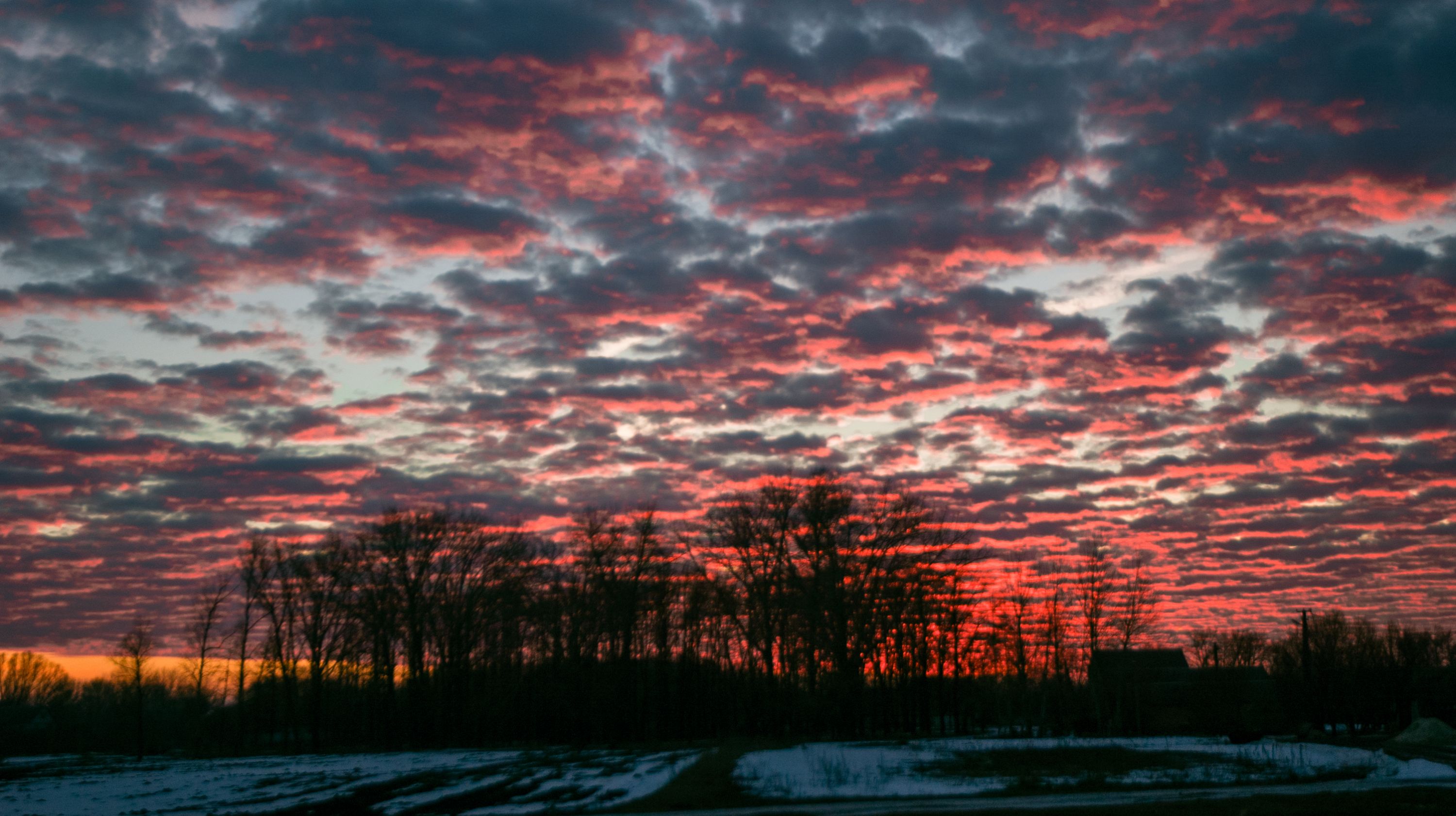 Winter, sunset