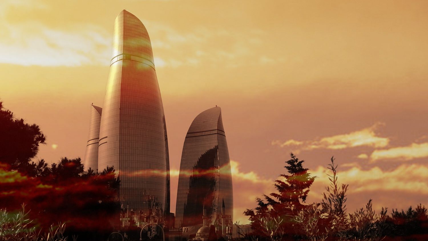 Baku.Flame Towers.Looking out of the window
