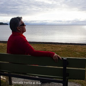 Sentada frente al mar